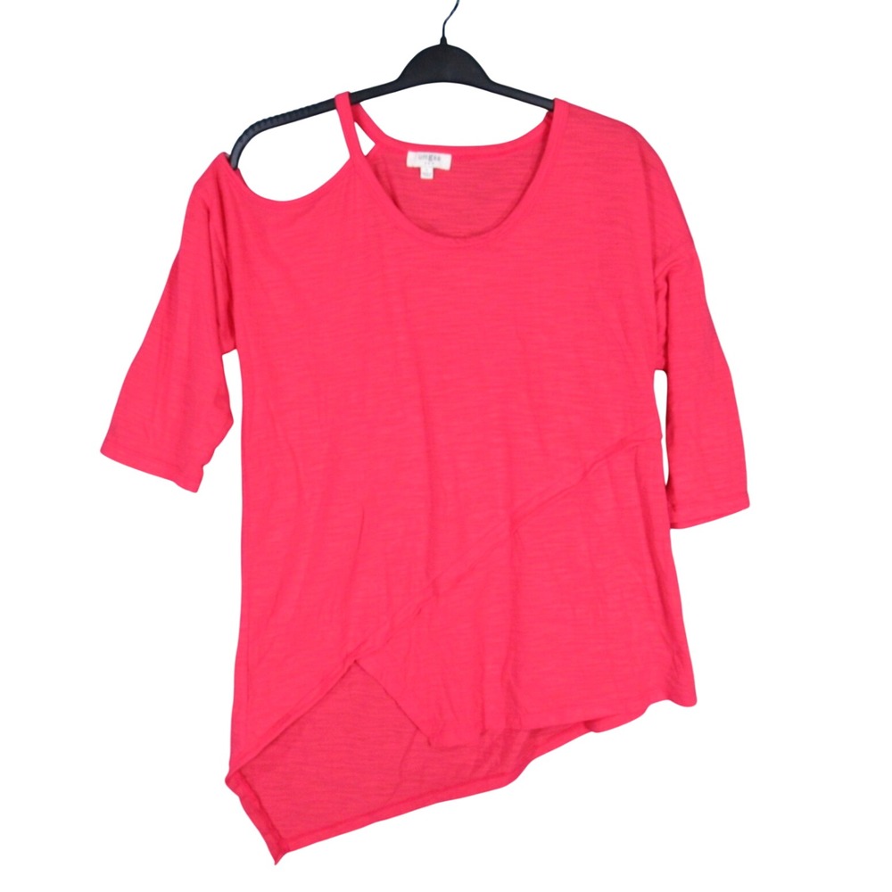 UMGEE Dark Coral SLUB KNIT Cut-Out-Shoulder ASYMMETRICAL HEM Blouse/Tunic Top L